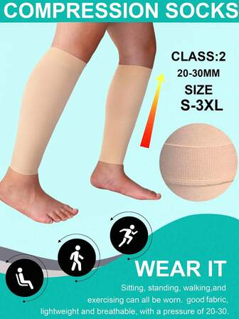 1 Pair Compression Socks, 20-30mmHg Knee High Pressure Socks, Comfortable Fabric, Suitable For Men And Women, Breathable Skin-Colored Open Toe Opaque Footless Socks, Men's Sports Socks, Leg And Knee Support, Suitable For Basketball, Football, Running, Driving, Hiking, Sports, Gift For Parents, Friends, Fall