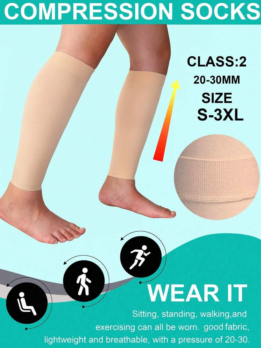 1 Pair Black Plus Size Compression Socks, 20-30mmHg Knee High Pressure Socks, Comfortable Fabric, Suitable For Men And Women, Breathable Skin-Colored Open Toe Opaque Footless Socks, Men's Sports Socks, Leg And Knee Support, Suitable For Basketball, Football, Running, Driving, Hiking, Sports, Mother's Day Gift, Father's Day Gift, Gift For Parents, Friends
