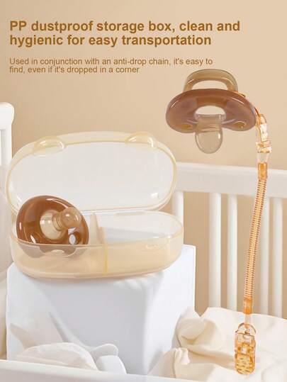 KUNT 3pcs Baby Pacifiers, Soft Silicone Nipple, Day & Night Use, Breastfeeding Simulation, Flat & Round Tip, Teething, With Small Bear Storage Box, Dust-Proof