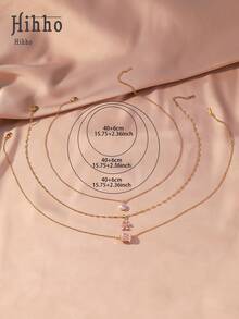 Hihho 3 件套时尚优雅项链套装，锆石镶嵌腰部设计圆柱形吊坠，方形吊坠，可爱蝴蝶吊饰，奢华珠宝礼物，适合女士 - 粉色 - 查看 4