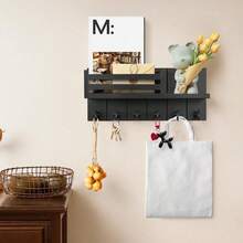 Youyijia Wall Key Holder Rustic Wood Key Rack With 6 Hooks And Mail Holder Wall Mounted Entryway Organizer For Keys Mail Sunglasses For Hallway Kitchen Office Bedroom - Black - View 6