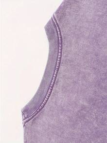 Star Pattern And "" Letter Print Men'S Summer Loose Fit Short Sleeved Washed Vintage 230g Pure Cotton Comfortable Breathable Casual Street Round Neck T-Shirt - Màu tím - Xem 4