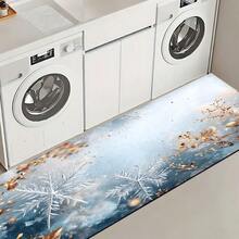 1 pieza Alfombra de gel de sílice con estampado de copos de nieve navideños, alfombra rectangular para sala de estar, dormitorio, pasillo, baño, lavandería - Poliéster, apta para decoración interior y exterior del hogar, se puede usar como regalo y decoración navideña