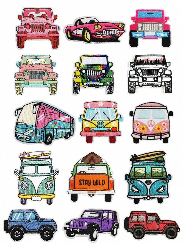 1 Set Of 3pcs Multicolor Pink Car Pickup Embroidery Patches Truck Driver Iron On Patches Sew DIY Clothing Accessories Cloth Stickers Suitable For Backpacks, Jeans, Jackets, T-Shirts, Hats, Dresses, Etc