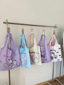 Sacoșă de cumpărături pliabilă Sanrio pentru familie, modele drăguțe de desene animate (Hello Kitty, My Melody, Kuromi), opțiune reutilizabilă, portabilă pentru cumpărături zilnice, elegantă pentru adolescenți, iubitori de Kawaii, material din poliester durabil, material rezistent la rupere, ușor de curățat