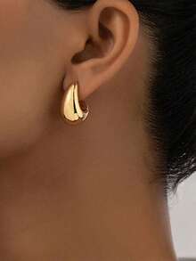 2pcs Fashionable Minimalist Geometric Teardrop Gold/Silver Earrings