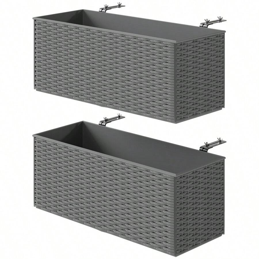 Outsunny Set Of Two Rattan Planters Grey - Gris1 - Ver 1