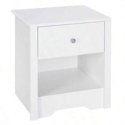 Modern Bedside Table, Nightstand With Drawer Shelf, End Table Living Room, Bedroom White
