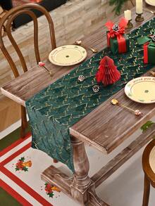 1pc Red Glitter Christmas Tree Table Runner, Solid Color Rectangular Decorative Table Runner, Suitable For Home Decor Like Dining Table, TV Stand, Coffee Table, White, Green, Christmas Decor, Christmas Gifts