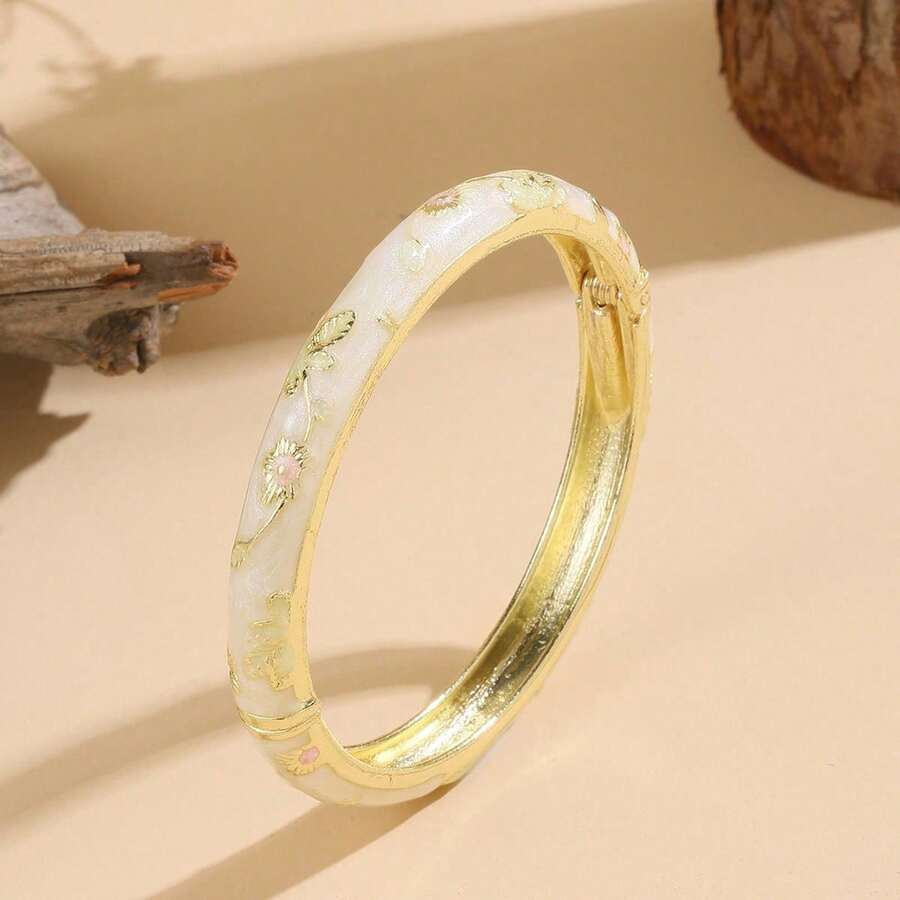 FTCY Vintage Bracelet For Women Small Flower  Cloisonne Bangles Women's Elegant Jewelry Gifts - 白色 - 查看 1