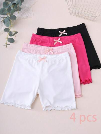 4 piezas/paquete Bragas de unicolor para niñas, ropa interior cómoda para todas las estaciones