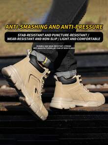 男士轻便钢头工装靴，防滑EVA鞋底徒步靴，耐用皮革高帮安全靴，适合女性、建筑工人、仓库工人、园丁、户外工作者以及作为礼物。适用于建筑工作和日常穿着的男士工作训练靴，锻造车间户外工作钢头靴，户外徒步登山鞋。