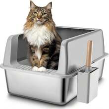 Stainless Steel Litter Box With Lid, XL Large Litter Box Enclosure Big Cats With High Sides And Scoop, Easy Clean Metal Litter Pan, Non-Stick Toilet, Anti-Leakage, No Smell - 12.6吋高 - 查看 1