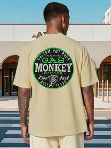 Gas Monkey Garage D All As Tee , Men's Double-Sided Printed Fashionable Casual Crew Neck 220gsm Pure Cotton T-Shirt(1 PC) - 杏色 - 查看 3