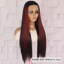 28 Inch Long Black Wine Red Pinao Color Lace Front Wig Ombre Color Fancy Wigs Long Silky Straight Lace Front Wig Glueless Heat Resistant Fiber Hair Replacement Wig For Women Cosplay Halloween Party & Daily Use - 間色 - 查看 6