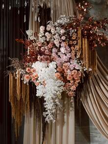 MEHELANY 1件棕色仿真紫藤花吊坠，感伤泪滴吊坠植物，丝绸仿真苋菜婚礼吊坠，酒红色婚礼花卉，瀑布式婚礼花束，适用于婚礼背景装饰、酒店装饰、DIY插花、花瓶填充、墙面装饰、母亲节、生日、派对、礼物（纱线材质人造花） - 焦糖 - 查看 3