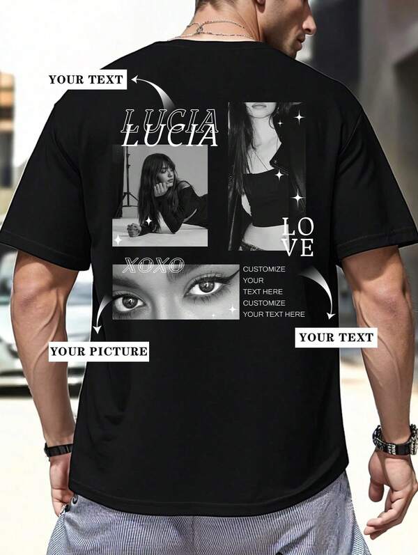 Customized Men's Personalized Poster Style T-Shirt Printed Loose Short Sleeve -Add Your Text And Your Photo (For Family/Friend /Party/Team/ Boyfriend/Girlfriend/ Workwear/Pet/Couple Matching/Gifts) Family Gathering Uniform, Commemorate Day,Holiday Gift, Wedding Gift, Father's Day Gift, Best Friend Gift, Anniversary Gift, Valentine's Day Gift, Gift For Him, Unique Gift