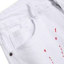 Men's Stretch White Slim-Fit Jeans With Ink-Stained Patterns, Suitable For Fashionable Casual Wear. - trắng - Xem 5