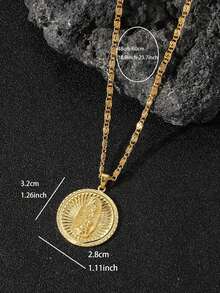 1 pieza Collar con colgante redondo de color dorado con diseño de María de moda para mujer - Amarillo Oro - Ver 3