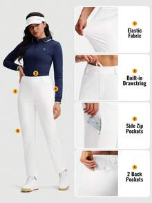 Women's Golf Pants Fleece Lined Stretch Travel Pant With Zipper Pockets Slim Dressy Business Work Casual Slacks Black - trắng - Xem 4