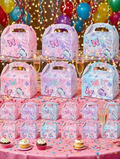 12 pezzi Forniture per feste di compleanno, scatole per bomboniere a forma di farfalla, scatole regalo, scatole per dolci, scatole per caramelle per decorazioni di feste di compleanno a tema farfalla, 3 disegni assortiti
