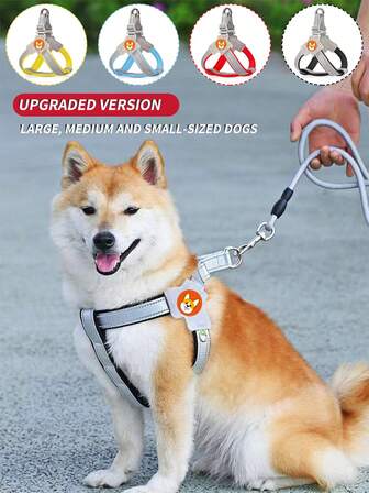 1 szt. ulepszona, trwała uprząż dla psa, można na niej wieszać drobne przedmioty, takie jak dzwonki, odporna na pękanie, z odblaskowymi paskami, odpowiednia dla małych, średnich i dużych psów, smycz bezpieczeństwa dla szczeniąt