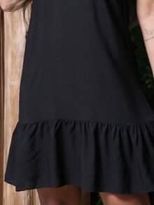 Loose Women's Dress With Adjustable Straps - Viscose Fabric - màu đen - Xem 4