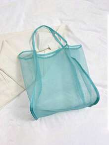 女生透明网眼单肩包，时尚大容量通勤托特包，适合日常使用