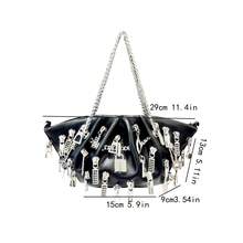 Denhuaki Fashionable Pu Leather Handmade Bag Metal Zipper Head Decoration Rock Style Crossbody Bag Shoulder Bags Banquet Bag - màu đen - Xem 2