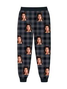 Customized Men Casual Sweatpants With Personalized Face Design - Classic Plaid Pattern, Multiple Color Options, Custom Design, Comfortable & Fashionable Loose Fit Joggers, Suitable For Casual Daily Wear, Weekend Outings, Hangouts With Friends, Traveling, And Perfect Gift Choice For Halloween, Christmas, Autumn/Winter Men Clothing, Fall
