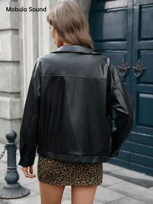 Áo khoác nữ Mobula Sound bằng da PU thời trang, đa năng cho mùa xuân/hè, phù hợp cho các buổi trình diễn thời trang, kỳ nghỉ, mặc hàng ngày, sinh nhật, tiệc tùng, du lịch, sân bay. Màu đen. - màu đen - Xem 8