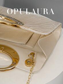 OpulAura 女士时尚闪亮水晶钻晚宴手拿包，奢华闪亮钻石镶嵌礼服手提包，适合晚会、派对、约会、鸡尾酒会、生日派对、新娘配饰、生日礼物 - 杏色 - 查看 7