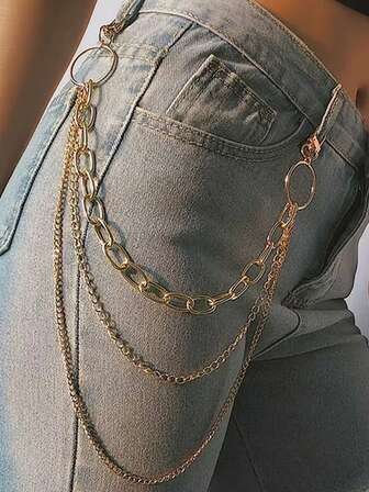 1 件男女通用时尚朋克风格简约链条腰饰，多层腰链配饰