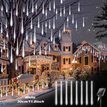 Solar Christmas Meteor Shower Lights, 8-Tube (30/45CM) White LED Solar Christmas String Lights (Outdoor Waterproof), For Tree/Patio/Garden/Wedding/Party Decor Home Decor Christmas Decorations Room Decor Winter