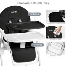 Sejoy Baby High Chair For Babies & Toddlers With 4 Wheels, For 6 Months-3 Years, Up To 110 Lbs/50kg, Removable Tablet, Adjustable Backrest Footrest Tablet Positions Seat Heights, Stand-Alone - 黑色 - 查看 4