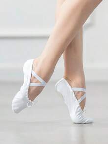 Zapatillas de ballet de lona con suela dividida y cordón - Blanco - Ver 2