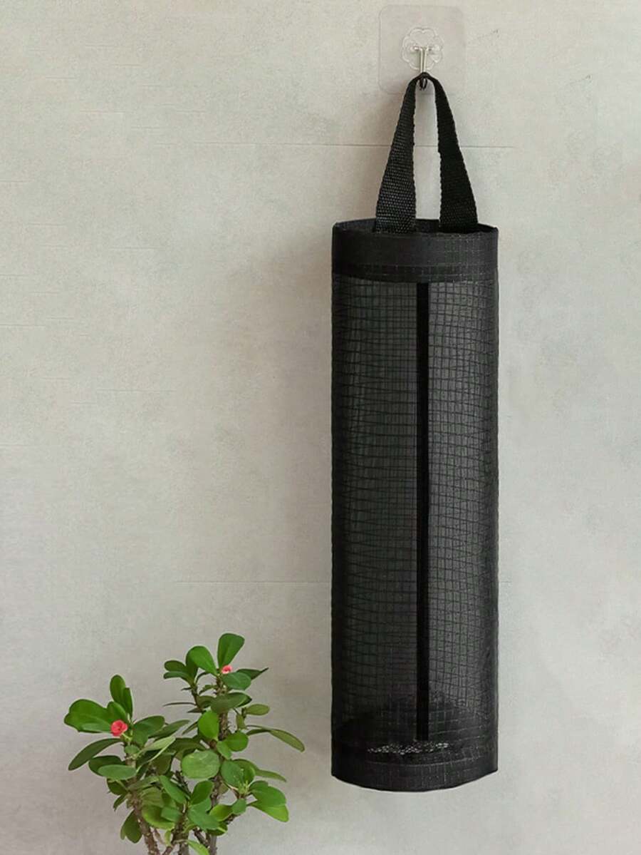 1/3 piezas Soporte de pared para bolsas de basura de cocina, organizador de almacenamiento, dispensador de bolsas de plástico, caja de almacenamiento, bolsa de almacenamiento montada en la pared con ganchos, accesorios de almacenamiento de cocina - Negro - Ver 1