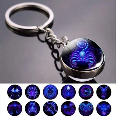 Stylish Double-Sided Glass Ball Keychain With 12 Constellations - For Women & Men - Perfect Gift For Astrology Lovers - Suitable For Keys, Bags & Accessories
