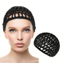 1 pieza Red de pelo de mujer de seda sintética suave de ganchillo, cubierta para cabello largo y corto rizado (negro) - Negro - Ver 9