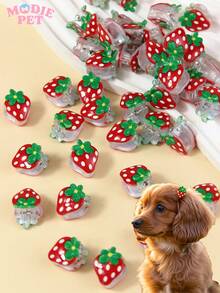 5/12/20pcs Cute Mini Strawberry Hair Clips, PVC Material Strawberry Pet Hair Accessories For Cats & Dogs