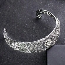 奢华水晶皇冠，复洛克新娘皇冠，水晶派对/节日表演头饰，与英国皇室婚礼情人节配饰风格相同 - 彩色 - 查看 11