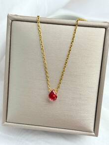 1pc Customized Birthday Birthstone Necklace, Cubic Zirconia Teardrop & Heart/Square Gemstone Personalized Birthday Gift, Gift For Mom, Gift For Best Friend