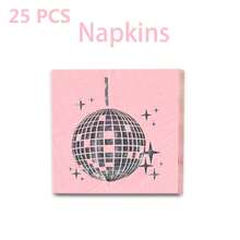 Pink Silver Disco Ball Disposable Tableware Set - 10/20Pcs Plates, 9oz Cups & Napkins For Birthday, Wedding & Dance Party Decor