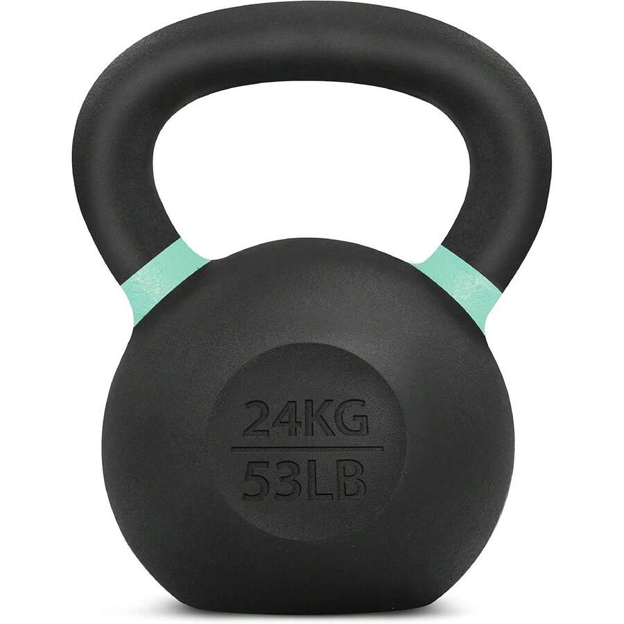 Powder Coated Cast Iron Kettlebell Strength Training Kettlebells Weight Set For Full Body Workout, Home Gym - I - Light green - 24 KG - 53 LB - View 1