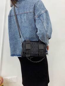 (Halloween) New Fashion Solid Color Multi-Compartment Shoulder Bag, Versatile High-End Skull Embossed Design, Unique Rivet Decor Detachable Adjustable Magnetic Flap Crossbody Bag, Suitable For Outing, Dating, Shopping, Commuting/Work, Office Daily Matching, Gift Giving.