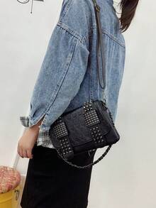 (Halloween) New Fashion Solid Color Multi-Compartment Shoulder Bag, Versatile High-End Skull Embossed Design, Unique Rivet Decor Detachable Adjustable Magnetic Flap Crossbody Bag, Suitable For Outing, Dating, Shopping, Commuting/Work, Office Daily Matching, Gift Giving.