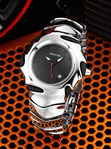 1pc Men's Niche Asymmetric Blade Design High-End Fashion Retro Waterproof Luminous Wrist Watch - Black - View 9