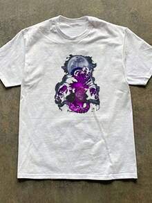 Beauty-&-The-Beast-Moon-Rose-Airbrush-Art-T-Shirt-T-Shirt - trắng - Xem 3