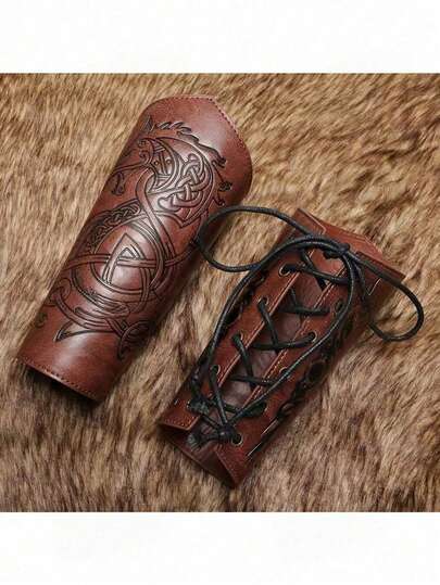 1pc/Set Faux Leather Armor Gauntlets Medieval Wrist Guards Viking Arm Bracers LARP Accessories, Wristband Arm Cuff For Men
