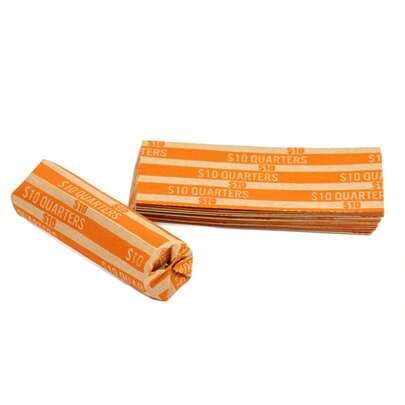 100-Piece Quarter Coin Wrappers, Preformed Flat Orange Striped Paper Coin Holders For Easy Storage